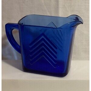 Vintage Hazel Atlas Depression Glass Cobalt Blue 12 oz Pitcher Chevron Creamer